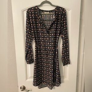 Long Sleeve Shirt Dress with Tie Waist